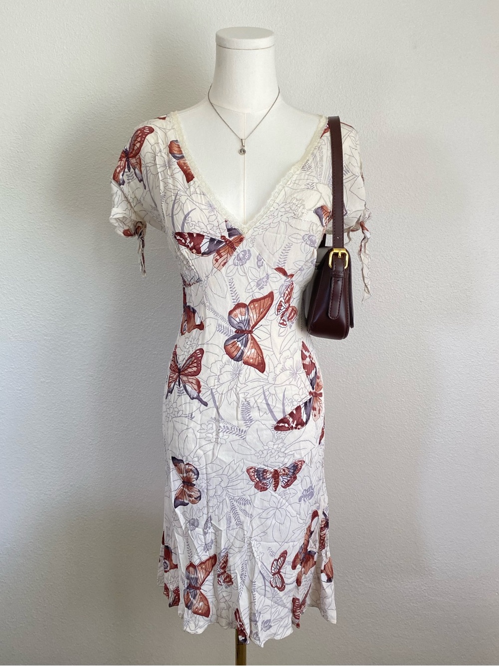 Vintage Y2K T Party Floral Lace Trim Midi Dress Butterfly Fairy Whimsical